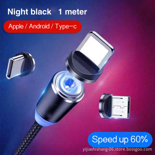 3 In 1 540 Degree Rotating Mobile Phone Micro Charger Lighting Type C Fast Charge Data Magnetic Charging Usb Cable For Iphone